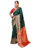 Leriya Fashion Womens Pure Jacquard Banarasi Kanjivarm Cotton Silk Saree with Blouse Piece | Saree (Green)