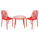 Leisuremod Devon Mid-Century Modern 3-Piece Aluminum Outdoor Patio Dining Set With Tempered Glass Top Table And 2 Stackable Flow