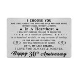 30 Year Anniversary Card Gifts for Him Men, Happy 30th Wedding Anniversary Cards Gift for Men, Engraved Metal Wallet Insert