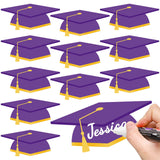 Whaline 50 Pcs Graduation Hat Cutouts Purple Grad Caps Tassel Paper Cutting Bulletin Board Decoration with 100 Pcs Glue Points f