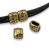 10 Antique Brass Hammered Barrel Leather Crimp Beads- 4x2mm Hole Size - Ideal for Leather Cord - Artisan Jewelry Making Supplies