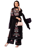 Wedani Faux Georgette Embroidered Kurta Set With Duptta For Women (In Alpha Xl Regular Black),BLACK,XL,,,