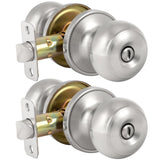HOSOM Privacy Door Knob with Lock,2 Pack Interior Door Knobs for Bedroom and Bathroom, Keyless Doorknob with Round Ball, Satin N