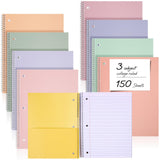 Qilery 8 Pcs 3 Subject Spiral Notebook College Ruled Notebook 8 x 10 1/2inch