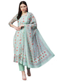 Gosriki Women'S Cotton Blend Printed Straight Kurta With Pant & Dupatta (Totara Green-Gs_S_Green_Small),Green,,B0BQJ17MX7