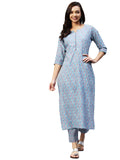Anni Designer Women'S Cotton Blend Straight Printed Kurta With Pant (Padwil Blue_S_ Blue_Small),Blue,S