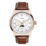 Timex Analog Watch For Man With Grey Round Dial & Brown Leather Strap Band Water Resistant Men'S Wrist Watches - Tweg19608
