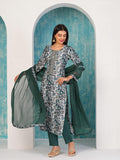 Anni Designer Women'S Cotton Blend Straight Printed Kurta With Pant & Dupatta (Ramna Blue_S_Blue_Small),Blue,S,,,