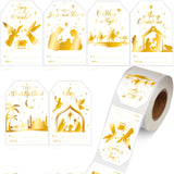 Containlol 300 Pcs Christmas Gift Stickers Nativity White Gold Name Tags Xmas Self Adhesive Label Stickers Roll Christmas Birth