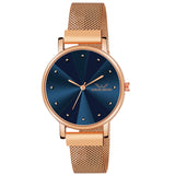 Louis Devin Rose Gold Plated Mesh Chain Analog Wrist Watch For Women (Blue Dial) | Ld-Rg173-Blu