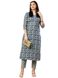 Anni Designer Women'S Cotton Blend Straight Printed Kurta With Pant (Nirjal Blue_M_Blue_Medium),Blue,M