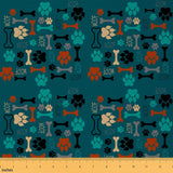 Pup Dog Paw Print Fabric by The Yard Kids Colorful Bones Upholstery Fabric Dog Lover Multicolor Puppy Claw Marks Lovely Pet Anim