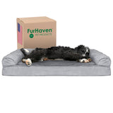 Furhaven Cooling Gel Dog Bed for Large/Medium Dogs w/ Removable Bolsters & Washable Cover, For Dogs Up to 55 lbs - Plush & Suede