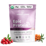 Sprout Living Epic Protein, Plant Based Protein & Superfoods Powder, Pro Collagen, Berry | 15 Grams Organic Protein Powder, Vega
