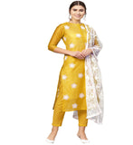 Anni Designer Women'S Ruby Cotton Straight Embroidery Kurti With Pant & Dupatta Set (White-Show Multicolor_Xl Multicolor_X-Large),Multicolour,XL