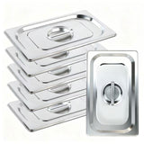 6 Packs 1/3 Size Hotel Pan Lids, 12.9L x 7W Stainless Steel Steam Table Pan Cover with Handles, Metal Hotel Pan Covers for H