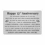 TGCNQ Metal Engraved 10 Year Anniversary Card, 10th Anniversary Card Gifts for Husband Wife Him Her, 10 Year Wedding Anniversary