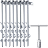 Zhengmy 8 Pcs Ground Anchors Screw in, 12 Inch Heavy Duty Tent Stakes with Trampoline Anchor Hook Ground Stakes for Camping Tent