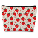 Supwhd Cut Red Strawberry Makeup Bag Portable Cosmetic Bag Zipper Pouch Toiletry Bag for Purse, Strawberry Stuff Gifts for Women