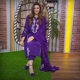 Gosriki Women'S Rayon Blend Embroidered Straight Kurta With Pant & Dupatta (Jayashuda Begani-Gs_L_Begani_Large),Begani,,B0DMT4XJZ1
