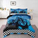 Feelyou Kids Blue Dirt Bike Bedding Set Twin Size, Racing Motocross Comforter Set Boys Girls Motorcycle Comforter Motorbike Teen