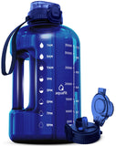 AQUAFIT 1 Gallon Water Bottle with Time Marker - Straw & Chug Lid - BPA Free Gym Water Bottle with Straw - Big Gallon Jug (Blue,