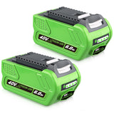 GROWFEAT 2Pack 40V 6.0Ah Li-ion Battery 29462 Replacement for Greenworks Battery 40V with LED Indicator Light 29252 20202 22262