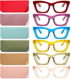 REAVEE 6 Pack Oprah Style Reading Glasses for Women Men Blue Light Blocking, Cute Square Computer Readers Spring Hinge 2.0
