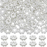 Beebeecraft 80Pcs 6mm Flower Spacer Beads 925 Sterling Silver Plated 304 Stainless Steel Loose Rondelle Granulated Spacer Beads