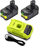ULATI 2Pack 8.0Ah Replacement for Ryobi 18V Battery and Charger Combo Replacement for Ryobi 18V Lithium P102 P103 P104 P105 P107