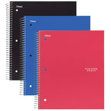 Five Star Spiral Notebook, 1 Subject, 100 Wide Ruled Sheets, Black, Red, Cobalt Blue, 3 Pack (73059)