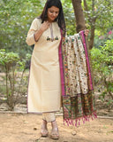 Gosriki Women'S Cotton Blend Straight Solid Kurta With Pant & Dupatta (Savari Cream-Gs_M_Cream_Medium),Cream,,B0D7J2MTD3