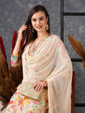 Anni Designer Women'S Cotton Blend Straight Printed Kurta With Pant & Dupatta (Maket Cream_Xl_Cream_X-Large),Cream,XL,,,