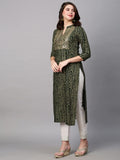 Gosriki Women'S Pure Cotton Rayon Printed Straight Bandhani Kurta (Rugari-Green-Gs_Xl_Green_X-Large),Green,,B0BR5WMM51