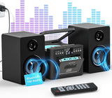 Greadio Stereo System for Home with Boombox CD and Cassette Player Combo, 40W Home Stereo System with Bluetooth, FM Radio/USB/TF
