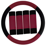 FH Group Universal Fit Modernistic and Seat Belt Pads Combo Set Steering Wheel Cover Fits Most Cars, SUVs Burgundy