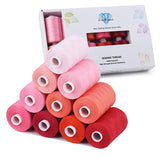 Simthread All Purpose Sewing Thread, 10 Spool Assorted Red Series 1000 Yards Each Bobbin Polyester Thread for Sewing, Handy Poly