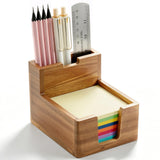 Acacia Wood Sticky Note Holder with Pen Slot, 3x3 Sticky Note Dispenser for Desk, NonSlip Pads Office Storage Organizer