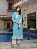 Anni Designer Women'S Cotton Blend Straight Solid Kurta With Pant (Takada Sky Blue-Nw_S_Sky Blue_Small),Sky Blue,S,,,