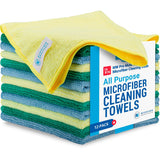 MW Pro Microfiber Cleaning Cloth | Blue, Green, Yellow (12 Pack) | Size 16 x 16 | All Purpose Microfiber Towels - Clean, Dust, P
