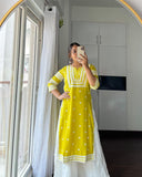 Anni Designer Women'S Cotton Blend Chikankari Embroidered Straight Kurta (Stho-Yellow-Pac_3Xl_Yellow_Xxx-Large),Yellow,3XL,Cotton Blend,Regular,