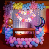 Pixelfox Birthday Decoration Kit (Pack of 55) Happy Birthday Banner with Moon Foil Balloon, Pastel Balloon Decoration Set with W
