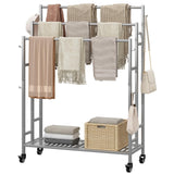 SORCEDAS Towel Rack 3 Tier Free Standing Metal Towel Stand with Storage Shelf and Wheel for Extra Large Towel Blanket Drying (Gr