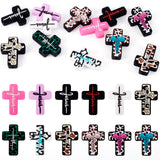 FASHEWELRY 12pcs Cross Silicone Focal Beads for Pens, Boho Cow Print Cross Shaped Jesus Silicone Rubber Beads for Easter Beaded