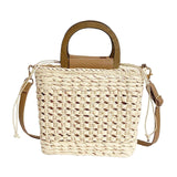 Snappsy Straw Woven Handbag Handwoven Casual Bags Wallet For Dances Vacation Parties Beige