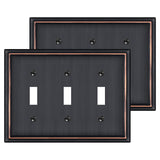 2 Pack Triple Toggle Light Switch Covers Plate, Oil Rubbed Bronze Metal Material Switch Plate Covers, 3 Gang Wall Plate for Ligh