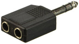Stereo Splitter Y Adapter W/One 1/4-In Male Plug At One End, & Two 1/4-In Female Sockets At The Other End