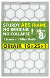 OlitAir 16x25x1 MERV 8 Air Filter,AC Furnace Air Filter,Reusable ABS Plastic Frame (Actual Size: 15 3/4 x 24 3/4 x 3/4)