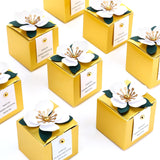 Affrolling 50 Pcs Wedding Favor Boxes with Thanks Card Square Flower Candy Boxes Paper Bridal Gift Box for Guests Wedding Bridal