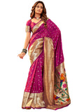 Satrani Women's Silk Dual Tone Paithani Jacquard Saree with Unstitched Blouse Piece (3522S1121N_Magenta)
